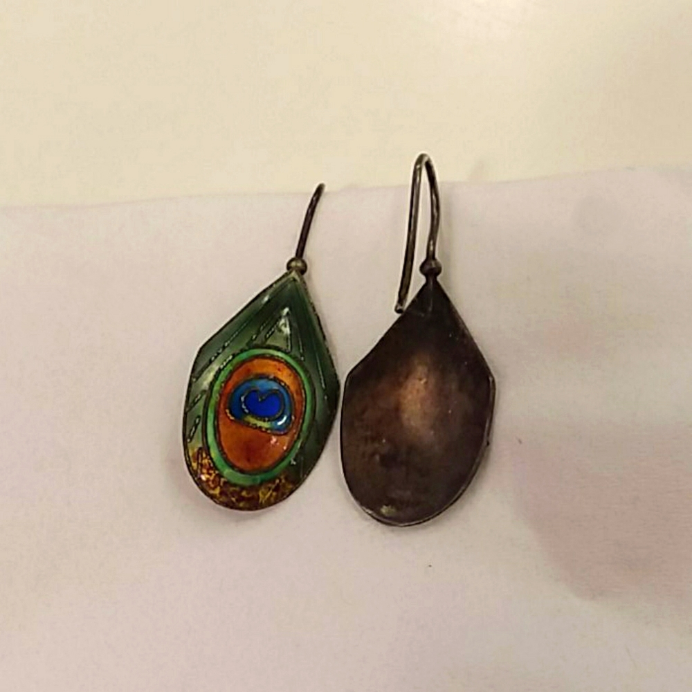 Vintage Enameled Mexican Silver Earrings - Picture 4 of 4